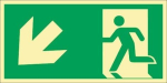 Vluchtwegbord, plastic bord 297x148 mm, links naar beneden, groen/wit Fotoluminescent ASR A1.3/DIN EN ISO 7010
