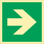 Vluchtwegbord, plastic bord 148x148 mm, rechte pijl, groen/wit Fotoluminescent ASR A1.3/DIN EN ISO 7010