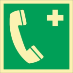 Rettungszeichen, Folie selbstklebend 148x148 mm, Nottelefon, grün/weiß nachleuchtend ASR A1.3/DIN EN ISO 7010