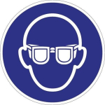 Verplicht bord, zelfklevende folie 203 mm blauw/wit, gebruik oogbescherming ASR A1.3/DIN EN ISO 7010