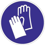 Verplicht bord, plastic bord 209 mm blauw/wit, gebruik handbeschermer ASR A1.3/DIN EN ISO 7010
