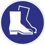 Verplicht bord, zelfklevende folie 213 mm blauw/wit, voetbescherming gebruiken ASR A1.3/DIN EN ISO 7010