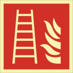 Brandveiligheidsbord, zelfklevende folie 148x148 mm, ladder rood/wit Fotoluminescent ASR A1.3/DIN EN ISO 7010