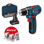 Akku-Bohrschrauber GSR12V-15 in Tasche mit Zubehör, 1x2,0 + 1x4,0 Ah Bosch 0.615.990.G6L