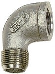 Elleboog 90° IG 3/8"RP x AG 3/8"R, max 20 bar roestvast staal