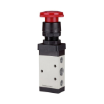 5/2-wegklep serie M5, nood paddestoelknop IG 0-10 bar, Ent. G1/8" bistabiel, handmatig bediend, aluminium, rood