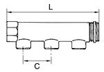 Distributor 2-fold Ends IG/AG 1.1/4", 2x IG 1/2" Brass, PTFE sealing ring End-AG