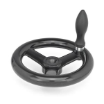 Geribbeld handwiel met draaigreep GN 555-125-K12-D PF zwart, boring met groef