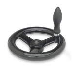 Geribbeld handwiel met draaigreep GN 555-140-B14-D PF zwart, Borhung
