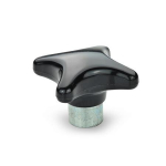 Cross handle with steel bushing GN 6335.1-32-B6-C PF black, socket protruding