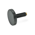 Knurled screw with brass spigot, flat GN 653.10-M5-12-ST-MS