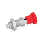 Detent bolt with detent lock, red knob GN 817-5-8-CK-NI-RT stainless steel