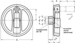 Geribbeld handwiel met omkeerbare handgreep GN 924.3-125-B12-R-SW zwart mat met KU-coating