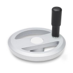Geribbeld handwiel met handgreep GN 924-200-B20-R-SR zilver mat met KU-coating