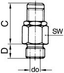 Mini safety valve AG 1/4", response pressure bar 0.5-60 bar, max 180°C, stainless steel