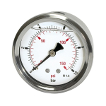 Glyzerin-Manometer, pressur line AG 1/4", D63mm, bar, -20°C - 60°C Edelstahl, Doppelskala, Anschluss hinten