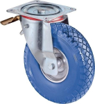 Lenkrolle Polyurethanrad Rollenlager Ø 260 mm, H 295 mm, Platte 175x175 mm blau, St-Felge, Festst. Tragk. 160 kg
