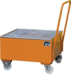 Drip tray 203 litres LxWxH 800x800x615 mm mobile, orange for 1x200l drum upright