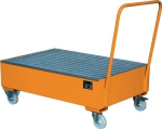 Auffangwanne 211 l LxBxH 1200x800x510 mm, orange fahrbar, für 2x200 l Fässer stehend