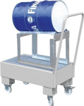 Auffangwanne mit Fassbock, 61 l LxBxH 800x500x415 mm fahrbar, verzinkt für 1x60l Fass liegend