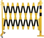 Opschroefbare vergrendelingspaal Ø 60 mm met schaarrooster LxH 4000x1000 mm, zwart/geel