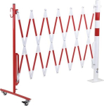 Opschroefbare vergrendelingspaal Ø 60 mm met schaarrooster LxH 3600x1000 mm, rood/wit