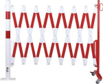 Opschroefbare vergrendelingspaal Ø 60 mm met schaarrooster LxH 4000x1000 mm, rood/wit