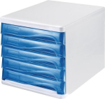 Ablagebox stapelbar Kunststoff HxBxT 245x265x340 mm 5 Schubladen weiß/blautransparent