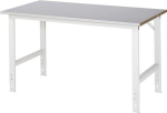 Arbeitstisch mit FuĂź 60x30 mm 25 mm Stahlblechbelag Gestell lichtgrau B1500xT800xH760/1080 mm
