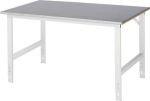 Arbeitstisch mit FuĂź 60x30 mm 25 mm Stahlblechbelag Gestell lichtgrau B1500xT1000xH760/1080 mm