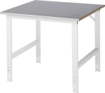 Arbeitstisch mit FuĂź 60x30 mm 25 mm Stahlblechbelag Gestell lichtgrau B1000xT1000xH760/1080 mm