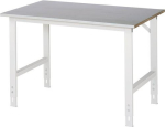Arbeitstisch mit FuĂź 60x30 mm 25 mm Stahlblechbelag Gestell lichtgrau B1250xT800xH760/1080 mm