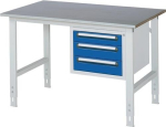 Arbeitstisch mit FuĂź 60x30 mm 25 mm Stahlblechbelag Gestell lichtgrau B1000xT800xH760/1080 mm