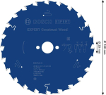 Circular saw blade 160x20x2.0 mm, 24 Bosch Expert for Construct Wood