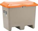 Grit container without discharge opening 200 l, LxWxH 890x600x690 mm GRP grey/orange, with forklift pockets