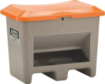 Grit container with discharge opening 200 l, LxWxH 890x600x690 mm GRP grey/orange, with forklift pockets