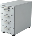 Pedestal with chrome handle H720-760xW428xD800mm light grey 4 drawers, Teda