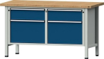 Werkbank mit Universalplatte 40 mm BxTxH 1500x700x890 mm grau/blau, Anz. Schubl.xH 2x180,2x360 mm