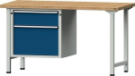 Werkbank mit Universalplatte 40 mm BxTxH 1500x700x840 mm, Unterbauschrank grau/blau, Anz. Schubl.xH 1x180,1x360 mm