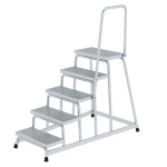 Work platform accessible from one side 5 steps, R13 covering, handrail Aluminium, platform height 1000 mm