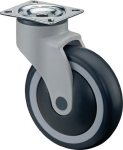 Lenkrolle Gummirad Kugellager Ø 100 mm, H 137 mm, Platte 77x67 mm grau, Ku-Felge Tragkraft 100 kg