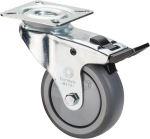 Zwenkwiel Rubberwiel Kogellager Ø 100 mm, H 124 mm, plaat 60x60 mm grijs, Ku-rand Vast laadvermogen 70 kg