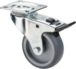 Zwenkwiel Rubberwiel Glijlager Ø 75 mm, H 103 mm, plaat 60x60 mm grijs, Ku-rand Vast laadvermogen 60 kg