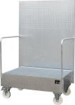 Lekbak voor 2x60 l vaten gegalvaniseerd, LxBxH 800x1280x2015 mm mobiel, met geperforeerde plaat