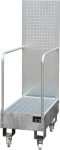 Drip tray for 2x60 l drums galvanised, LxWxH 875x500x1685 mm mobile, with perforated plate