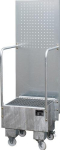 Drip tray for 60 litre drum galvanised, LxWxH 570x575x1775 mm mobile, with perforated plate