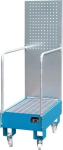 Drip tray for 2x60 l drums blue, LxWxH 875x500x1685 mm mobile, with perforated plate