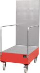 Drip tray for 60 litre drum red, LxWxH 1280x800x2015 mm mobile, with perforated plate