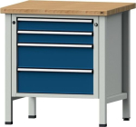 Workbench 4 drawers WxDxH 800x700x890 mm solid beech light grey/ gentian blue