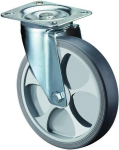 Lenkrolle thermopl. Rad, Gleitlager Ø 80 mm, H 105 mm, Platte 104x80 mm grau, Ku-Felge Tragkraft 100 kg